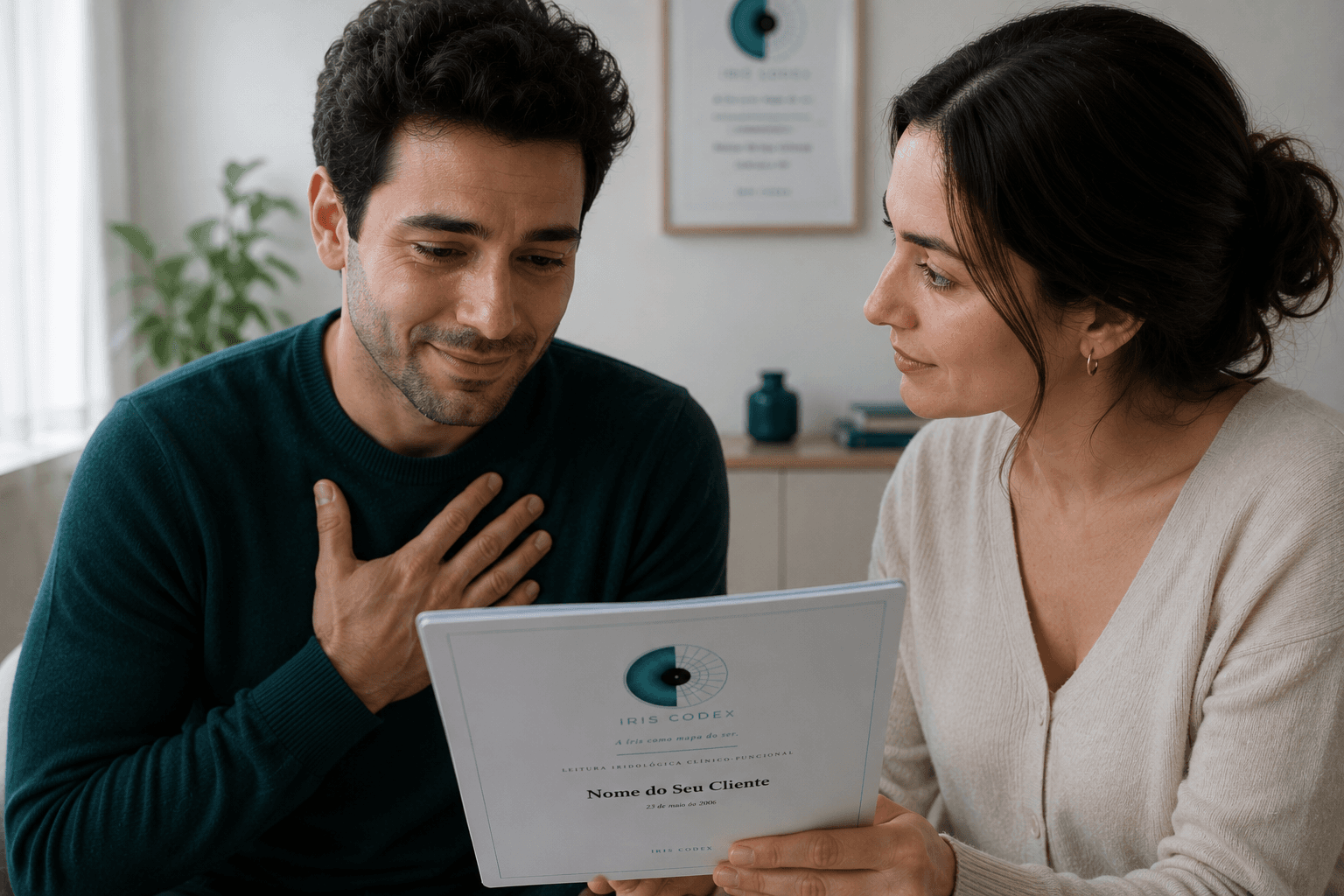 Cliente se reconhecendo durante a devolutiva, ao lado da terapeuta